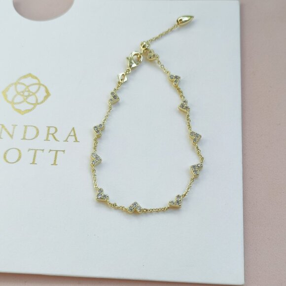 Kendra Scott Haven Heart Collection. Gold White Crystal Chain Bracelet - Picture 1 of 3